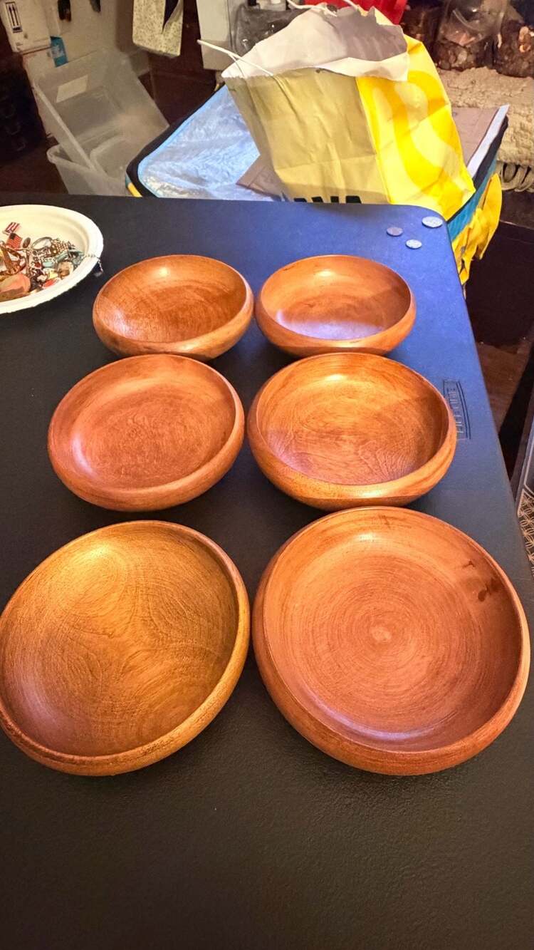 Set of 6 Vintage Caffco Quality Cherry Wood Bowls Made in Japan